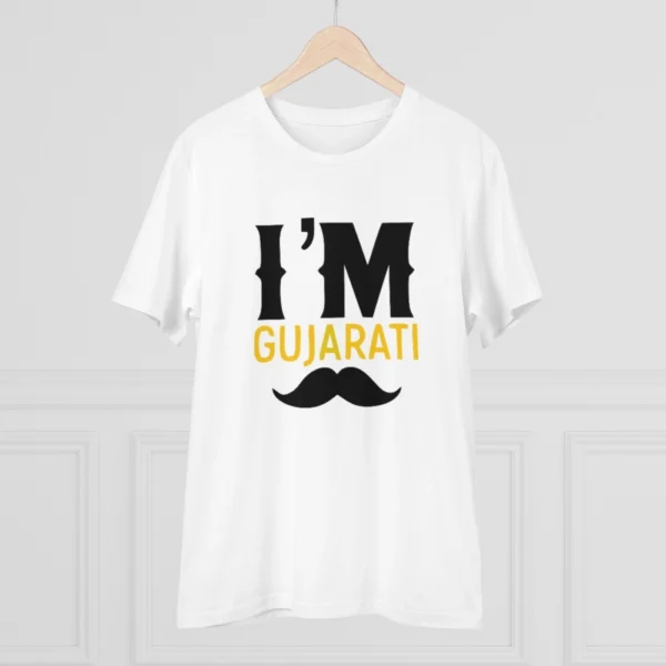 Men's PC Cotton I Am Gujarati Printed T Shirt (Color: White, Thread Count: 180GSM)