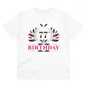 Men's PC Cotton 77th Birthday Printed T Shirt (Color: White, Thread Count: 180GSM)