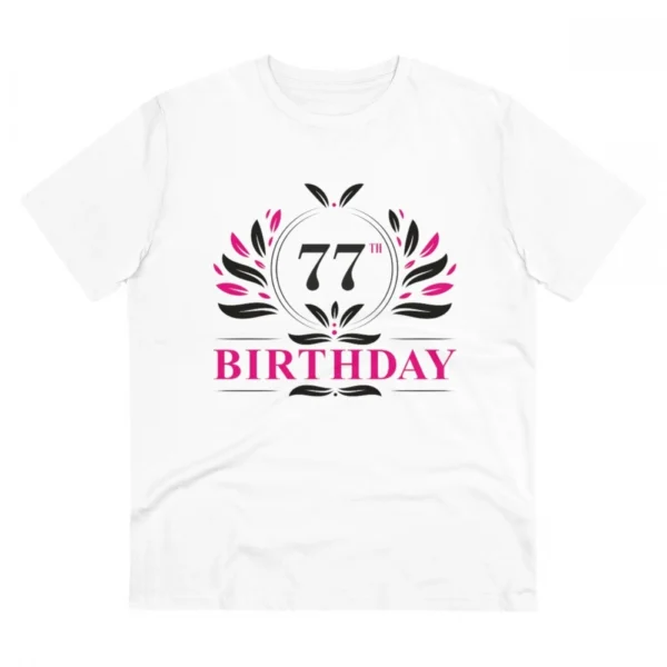 Men's PC Cotton 77th Birthday Printed T Shirt (Color: White, Thread Count: 180GSM)