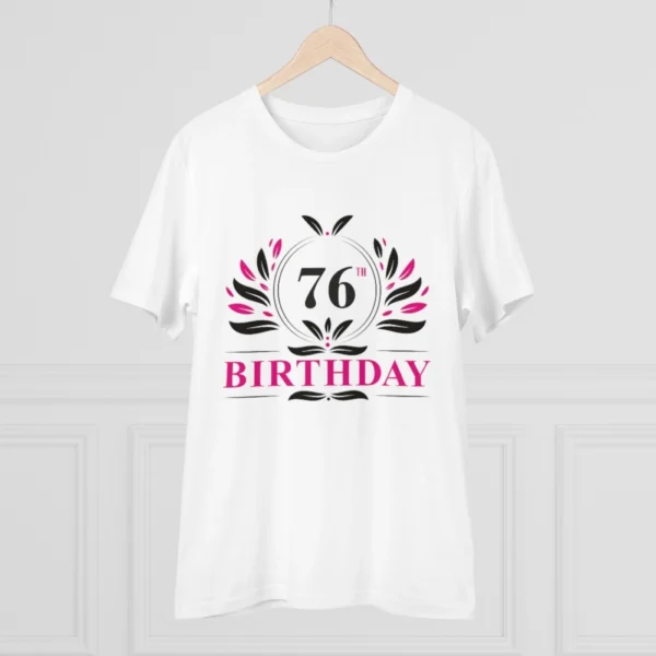 Men's PC Cotton 76th Birthday Printed T Shirt (Color: White, Thread Count: 180GSM)