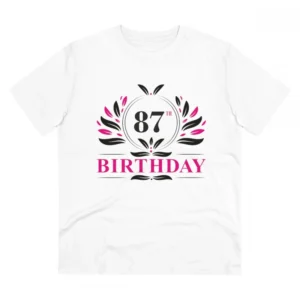Men's PC Cotton 87th Birthday Printed T Shirt (Color: White, Thread Count: 180GSM)