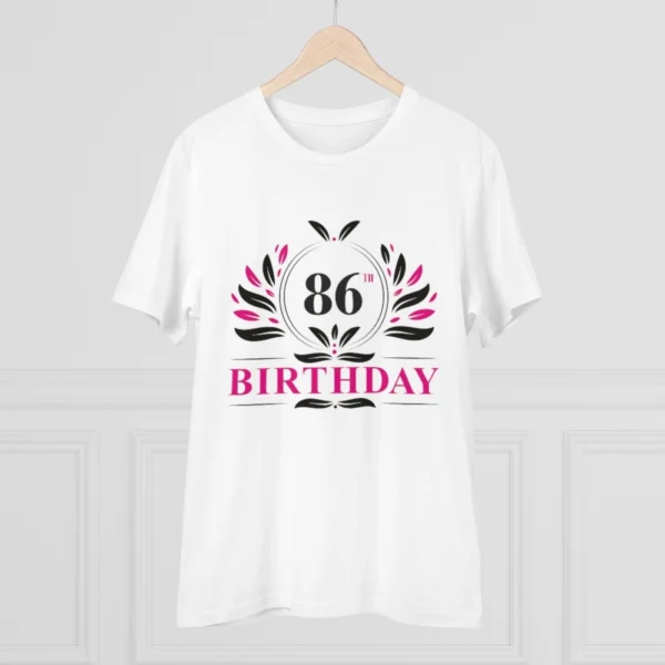 Men's PC Cotton 86th Birthday Printed T Shirt (Color: White, Thread Count: 180GSM)