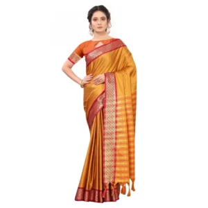 Women's Cotton Silk Saree With Blouse (Mustard, 5-6Mtrs)