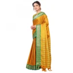 Women's Cotton Silk Saree With Blouse (Gold, 5-6Mtrs)
