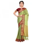 Women's Cotton Silk Saree With Blouse (Pista Green, 5-6Mtrs)