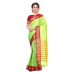 Women's Cotton Silk Saree With Blouse (Parrot Green, 5-6Mtrs)
