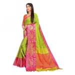 Women's Cotton Silk Saree With Blouse (Parrot Green, 5-6Mtrs)