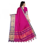 Women's Cotton Silk Saree With Blouse (Blue, 5-6Mtrs)