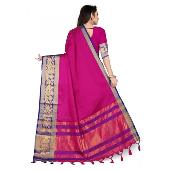Women's Cotton Silk Saree With Blouse (Blue, 5-6Mtrs)