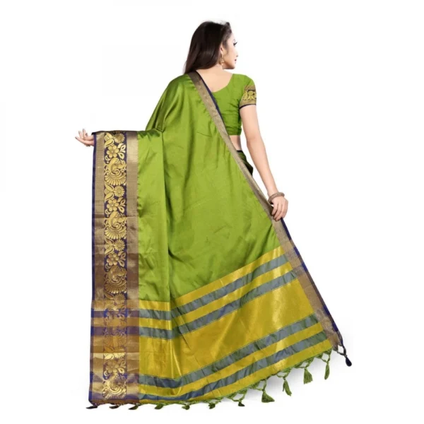 Women's Cotton Silk Saree With Blouse (Mehandi Blue, 5-6Mtrs)
