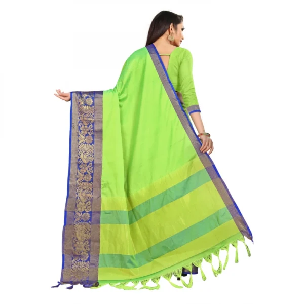 Women's Cotton Silk Saree With Blouse (Green, 5-6Mtrs)