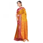 Women's Cotton Silk Saree With Blouse (Yellow, 5-6Mtrs)