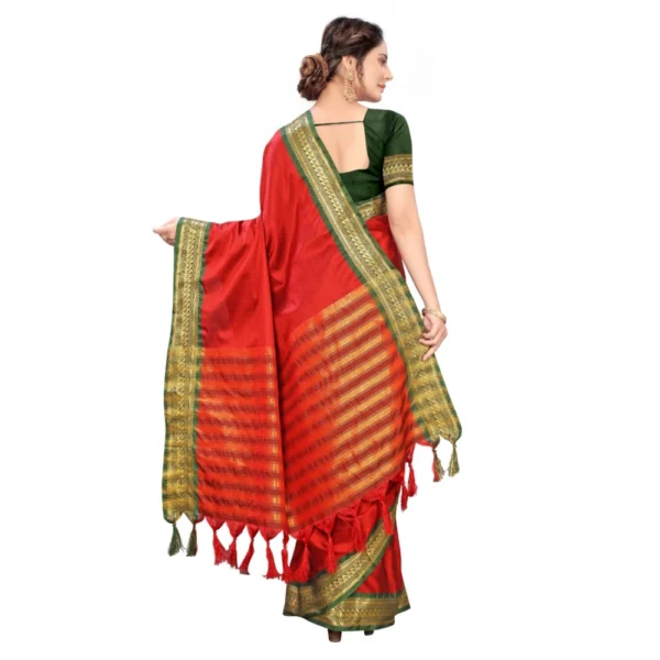 Women's Cotton Silk Saree With Blouse (Red, 5-6Mtrs)