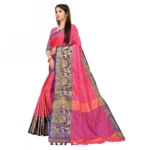 Women's Cotton Silk Saree With Blouse (Pink, 5-6Mtrs)