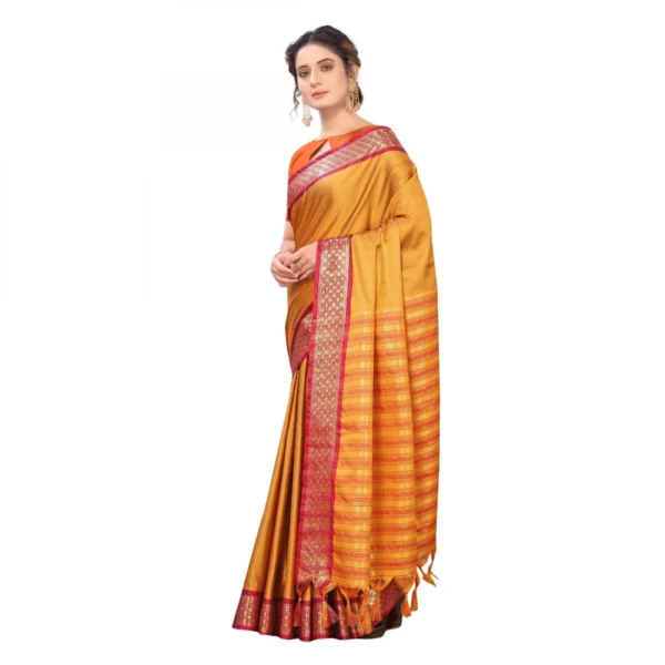 Women's Cotton Silk Saree With Blouse (Mustard, 5-6Mtrs)