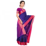 Women's Cotton Silk Saree With Blouse (Blue, 5-6Mtrs)
