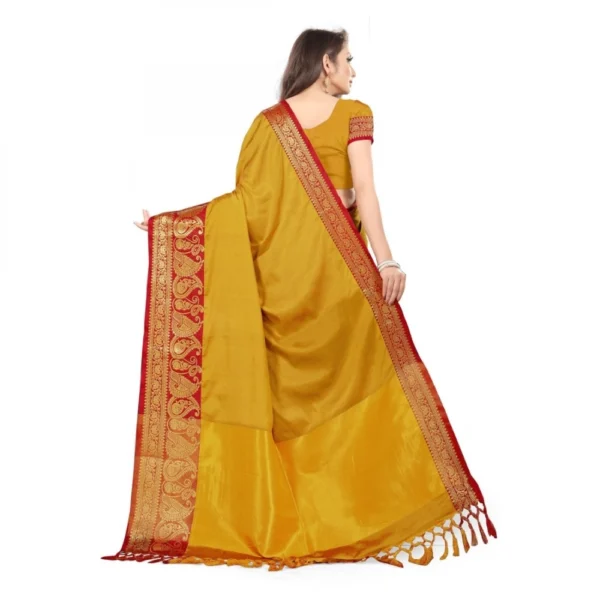 Women's Cotton Silk Saree With Blouse (Mustard Red, 5-6Mtrs)