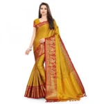 Women's Cotton Silk Saree With Blouse (Mustard Red, 5-6Mtrs)