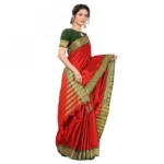 Women's Cotton Silk Saree With Blouse (Red, 5-6Mtrs)