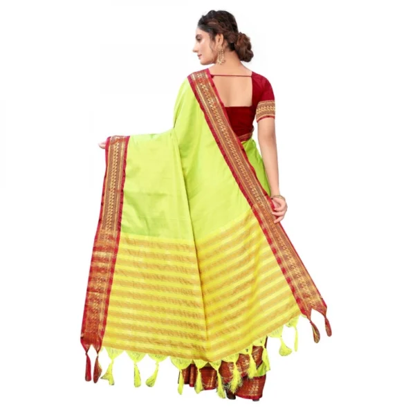 Women's Cotton Silk Saree With Blouse (Parrot Green, 5-6Mtrs)