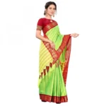 Women's Cotton Silk Saree With Blouse (Parrot Green, 5-6Mtrs)
