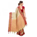 Women's Cotton Silk Saree With Blouse (Cream, 5-6Mtrs)