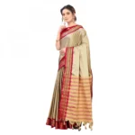 Women's Cotton Silk Saree With Blouse (Cream, 5-6Mtrs)