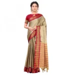Women's Cotton Silk Saree With Blouse (Cream, 5-6Mtrs)