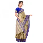 Women's Cotton Silk Saree With Blouse (Blue, 5-6Mtrs)