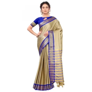 Women's Cotton Silk Saree With Blouse (Blue, 5-6Mtrs)