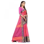 Women's Cotton Silk Saree With Blouse (Pink, 5-6Mtrs)