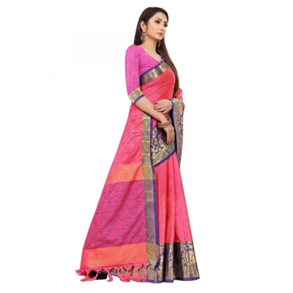 Women's Cotton Silk Saree With Blouse (Pink, 5-6Mtrs)