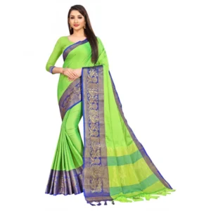 Women's Cotton Silk Saree With Blouse (Green, 5-6Mtrs)