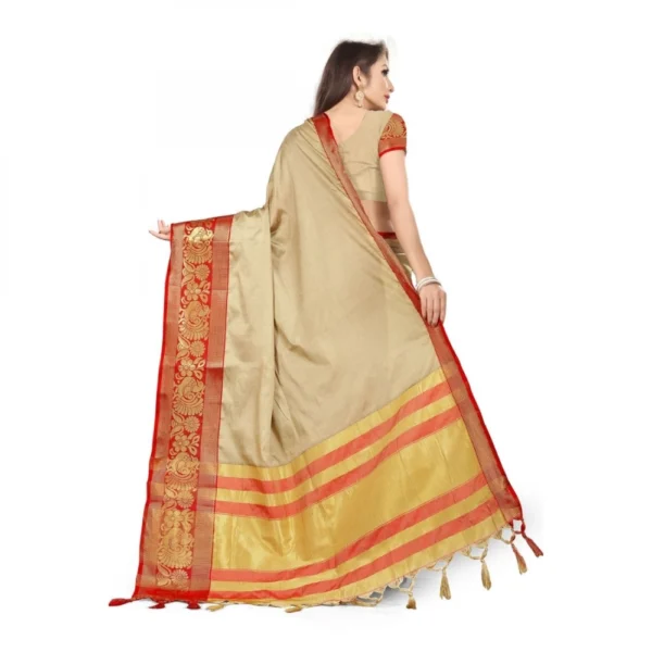 Women's Cotton Silk Saree With Blouse (Red, 5-6Mtrs)