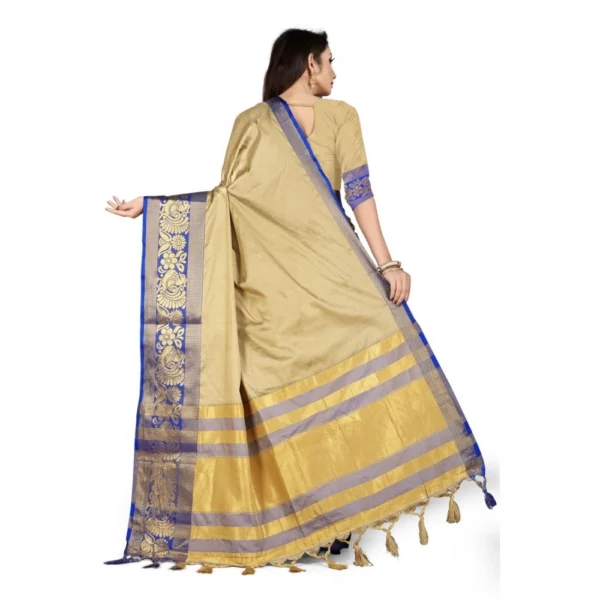 Women's Cotton Silk Saree With Blouse (Blue, 5-6Mtrs)