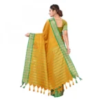 Women's Cotton Silk Saree With Blouse (Gold, 5-6Mtrs)