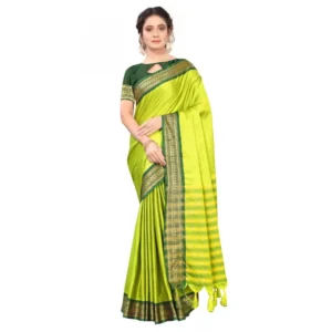 Women's Cotton Silk Saree With Blouse (Lemon Yellow, 5-6Mtrs)