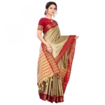 Women's Cotton Silk Saree With Blouse (Cream, 5-6Mtrs)