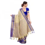 Women's Cotton Silk Saree With Blouse (Blue, 5-6Mtrs)