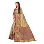 Women's Cotton Silk Saree With Blouse (Beige, 5-6Mtrs)