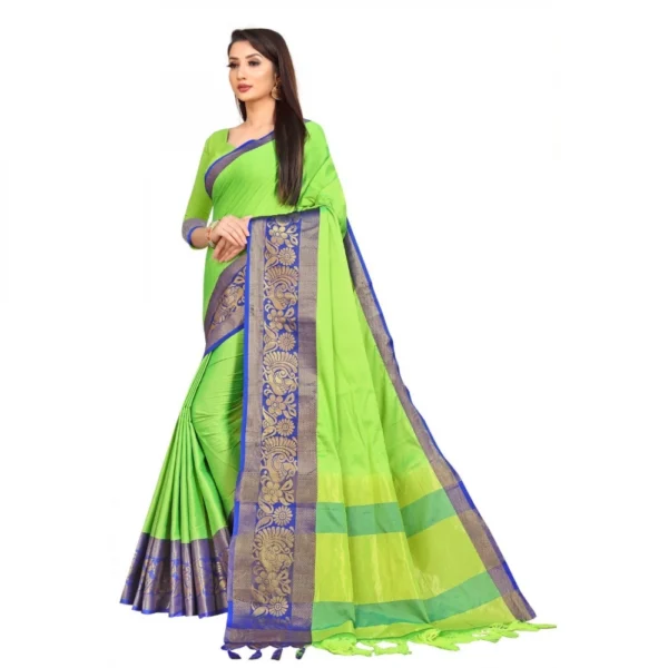 Women's Cotton Silk Saree With Blouse (Green, 5-6Mtrs)