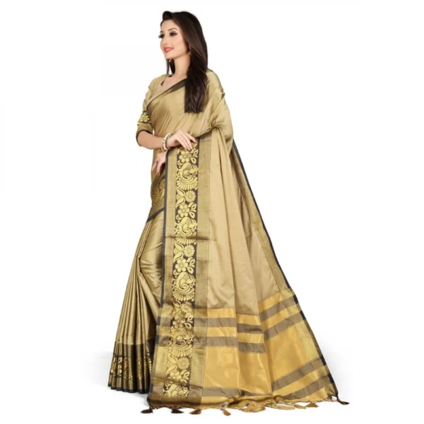 Women's Cotton Silk Saree With Blouse (Black, 5-6Mtrs)