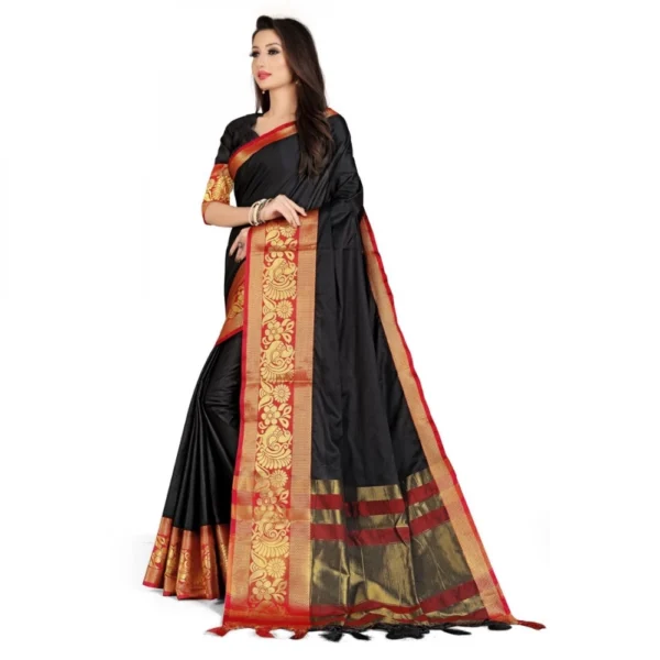Women's Cotton Silk Saree With Blouse (Red, 5-6Mtrs)