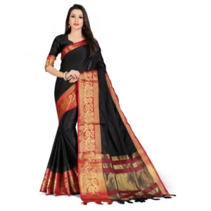 Women's Cotton Silk Saree With Blouse (Red, 5-6Mtrs)