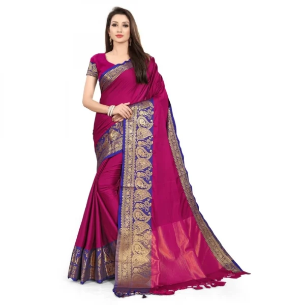 Women's Cotton Silk Saree With Blouse (PInk, 5-6Mtrs)