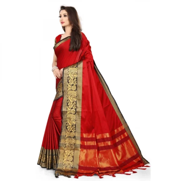 Women's Cotton Silk Saree With Blouse (Black, 5-6Mtrs)