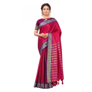 Women's Cotton Silk Saree With Blouse (Rani, 5-6Mtrs)