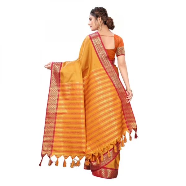 Women's Cotton Silk Saree With Blouse (Mustard, 5-6Mtrs)