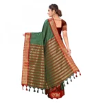 Women's Cotton Silk Saree With Blouse (Green, 5-6Mtrs)