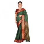 Women's Cotton Silk Saree With Blouse (Green, 5-6Mtrs)
